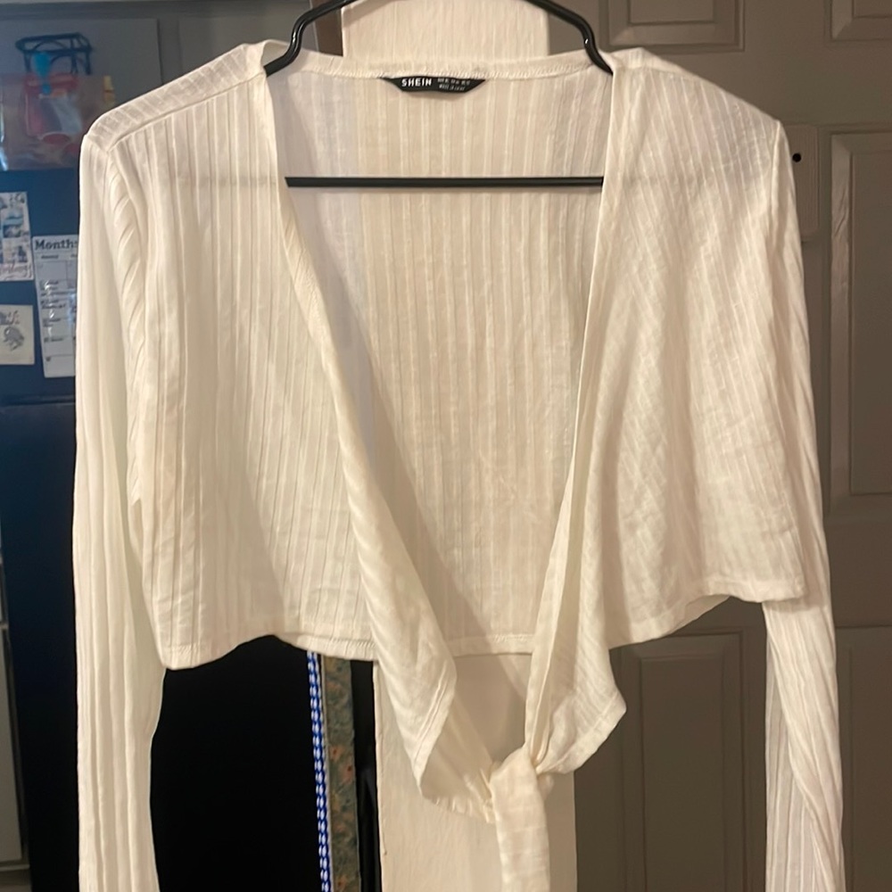 Solid White Wrap Shirt - Long Sleeve